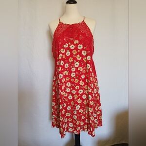 Indigo Rose Womens Shift Dress Red Floral Crochet Size Small